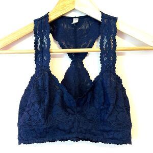 Free People Intimately Free Galloon Lace Racerback Bralette Navy Blue Sz Small